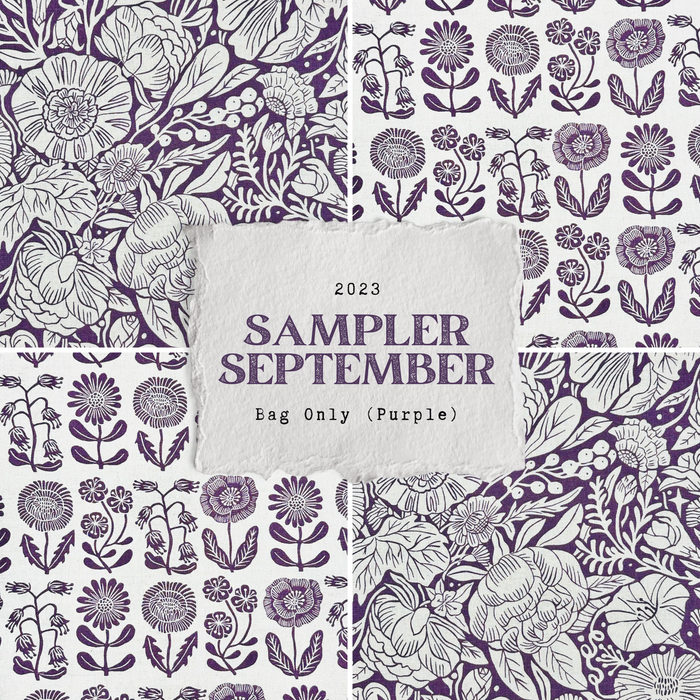 Purple Floral Cotton Linen bag set - MEDIUM SIZE flat bag FREE with purchase of kitted Pansy Patch Houses of Stitchery Lane - must add to cart and use coupon