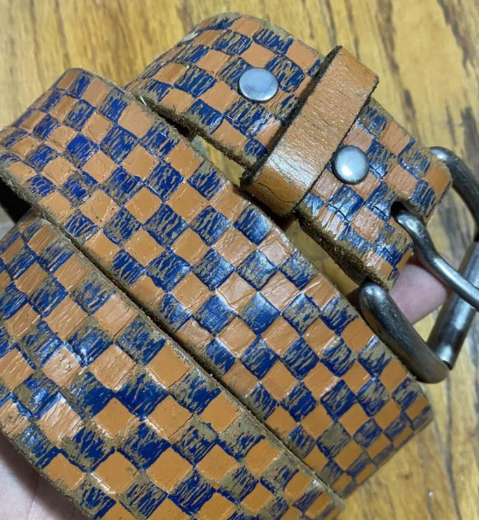 Rare Leather Island Checkered Belt 38”
