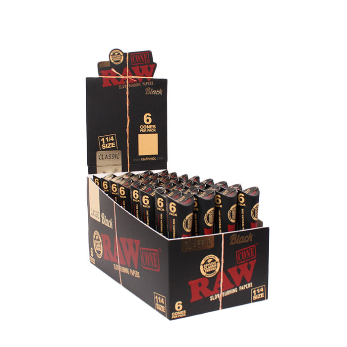 RAW Classic Black 1 1/4 Hemp Cone 6ct 32pk
