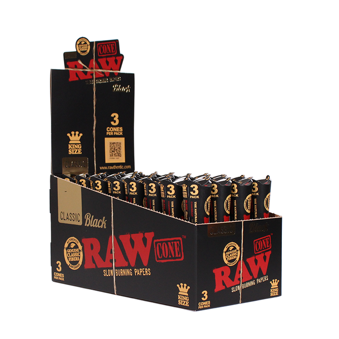 RAW Classic Black King Size Hemp Cones 3ct 32pk