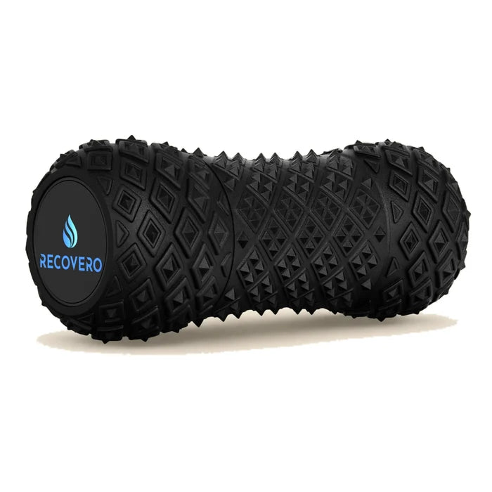 RECOVERO ROLL 2.0 heated vibrating massage roller in black with diamond-textured surface