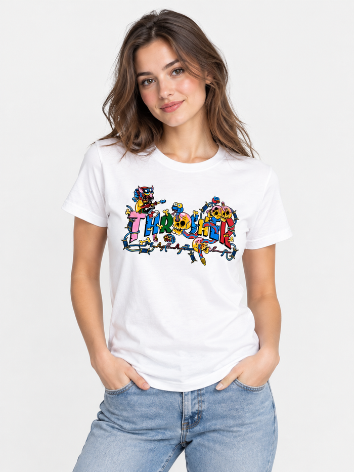 Remera Thrasher Devil Music Mujer Blanco