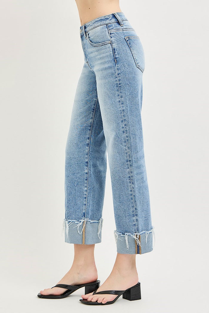 Risen High Rise Crop Boyfriend Cuffed Jeans