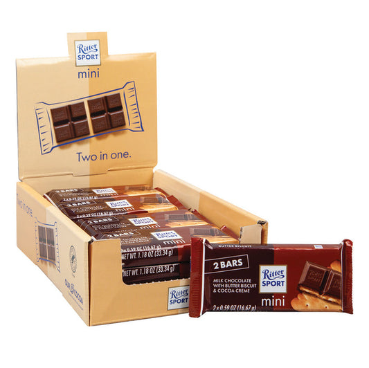Ritter Sport Mini Milk Chocolate with Butter Biscuits Candy Bars 2 Pack - 16 Count