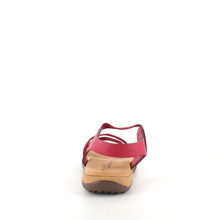 Röd sandal med elastiska remmar och kardborre – feminin och flexibel
