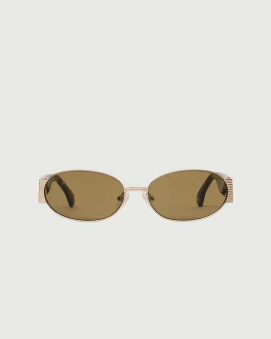 White Gold Chartreuse::Moya Sunglasses oval Gold metal front