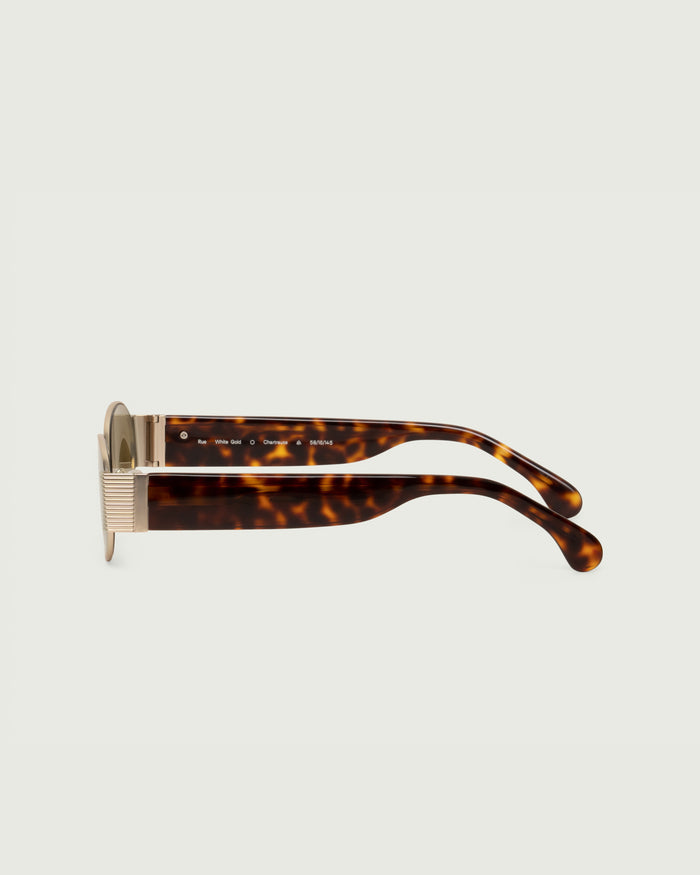 White Gold Chartreuse::Moya Sunglasses oval Gold metal side