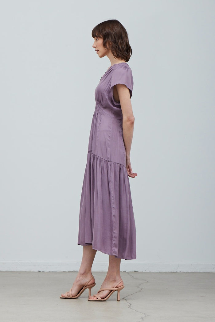 Ruffle Satin Midi Dress