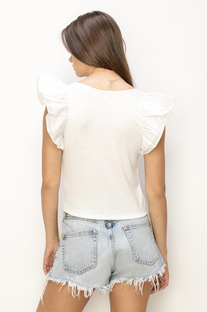 RUFFLE SLEEVE KNIT TOP
