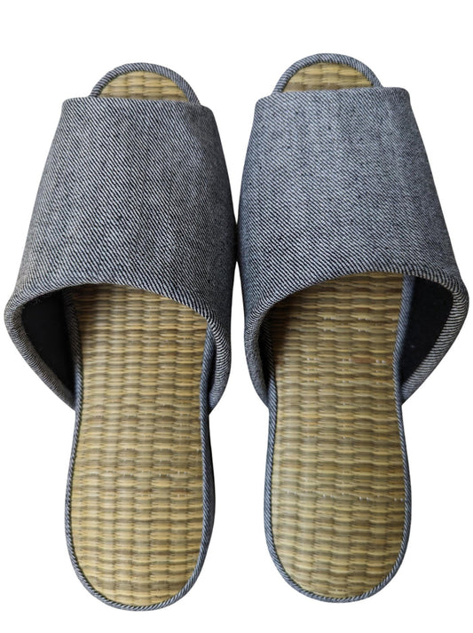 [SALE] Open-toe TATAMI(Mix color)  Denim Slippers Mix color B-type [Black Wool Felt Sole] / Simple [Denim Hiroshima] - Heiwa Slipper
