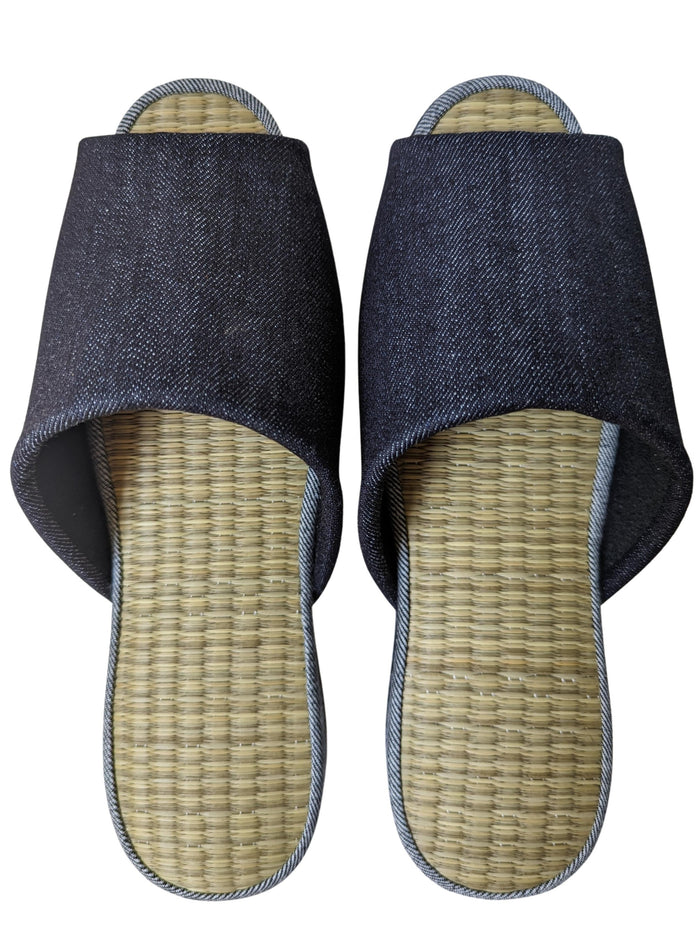 [SALE] Open-toe TATAMI(Mix color)  Denim Slippers Mix color [Black Wool Felt Sole] / Simple [Denim Hiroshima] - Heiwa Slipper