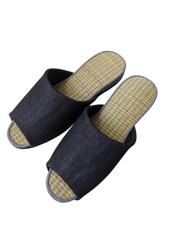 [SALE] Open-toe TATAMI(Mix color)  Denim Slippers Mix color [Black Wool Felt Sole] / Simple [Denim Hiroshima] - Heiwa Slipper