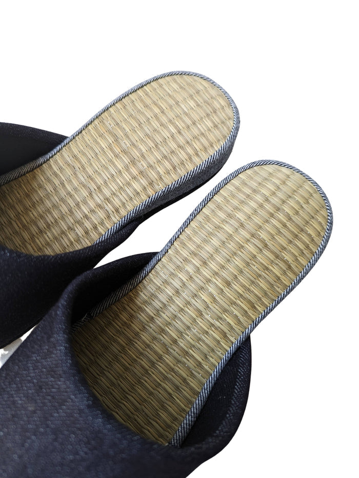 [SALE] Open-toe TATAMI(Mix color)  Denim Slippers Mix color [Black Wool Felt Sole] / Simple [Denim Hiroshima] - Heiwa Slipper