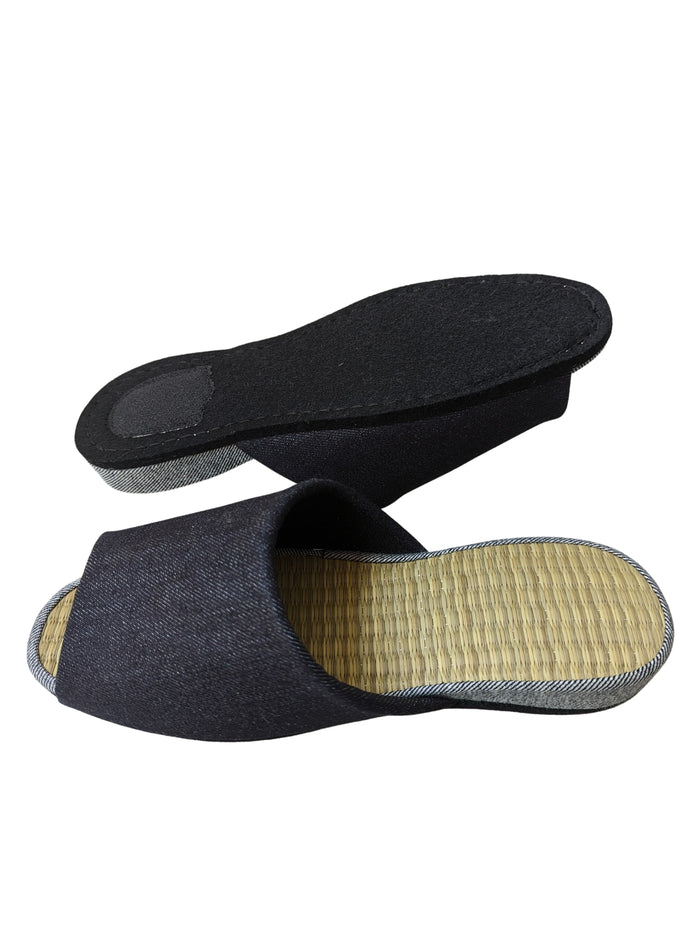 [SALE] Open-toe TATAMI(Mix color)  Denim Slippers Mix color [Black Wool Felt Sole] / Simple [Denim Hiroshima] - Heiwa Slipper