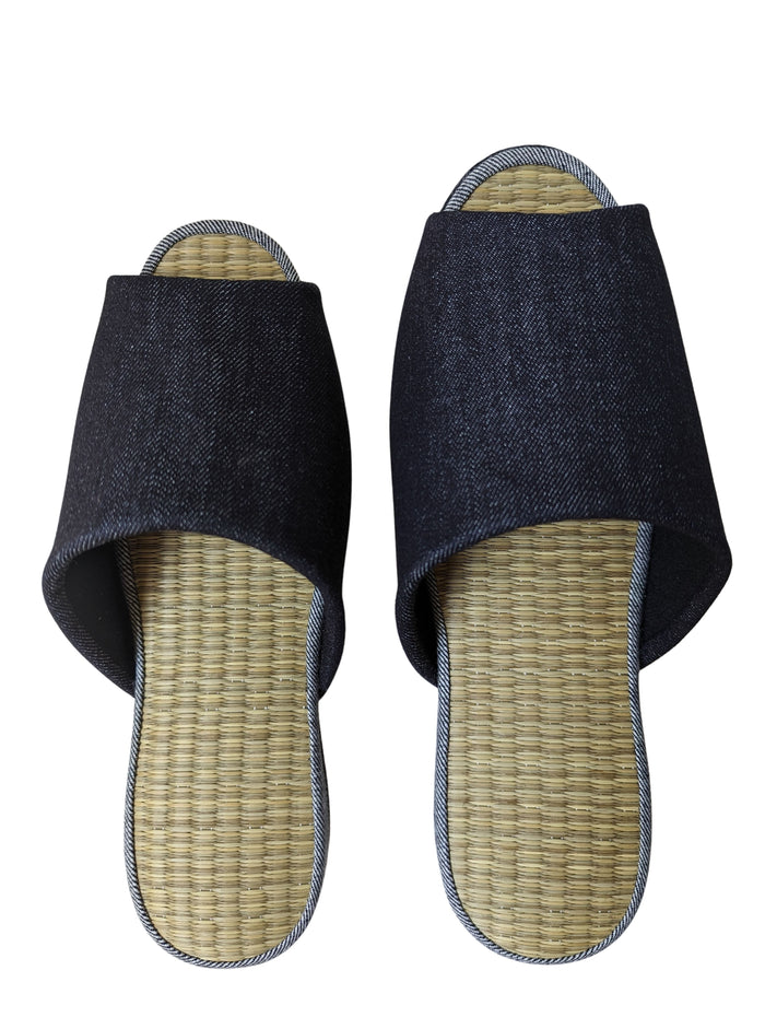 [SALE] Open-toe TATAMI(Mix color)  Denim Slippers Mix color [Black Wool Felt Sole] / Simple [Denim Hiroshima] - Heiwa Slipper