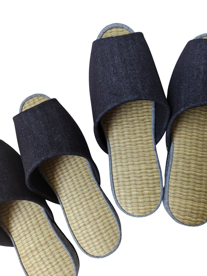 [SALE] Open-toe TATAMI(Mix color)  Denim Slippers Mix color [Black Wool Felt Sole] / Simple [Denim Hiroshima] - Heiwa Slipper