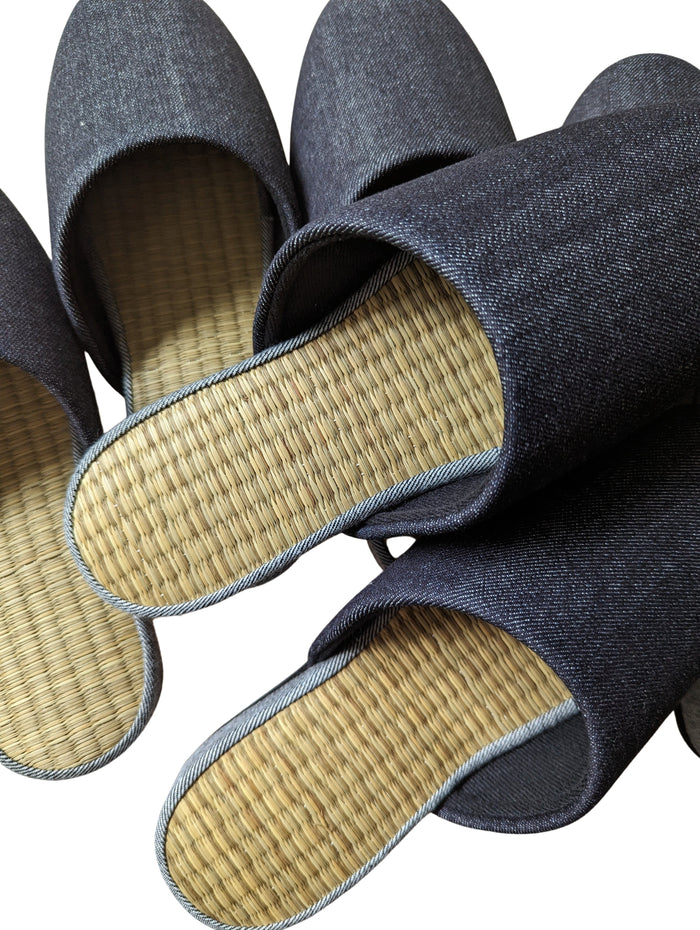 [SALE] TATAMI [MIX color] Denim Slippers Mix color [Black Wool Felt Sole] / Simple [Denim Hiroshima] - Heiwa Slipper