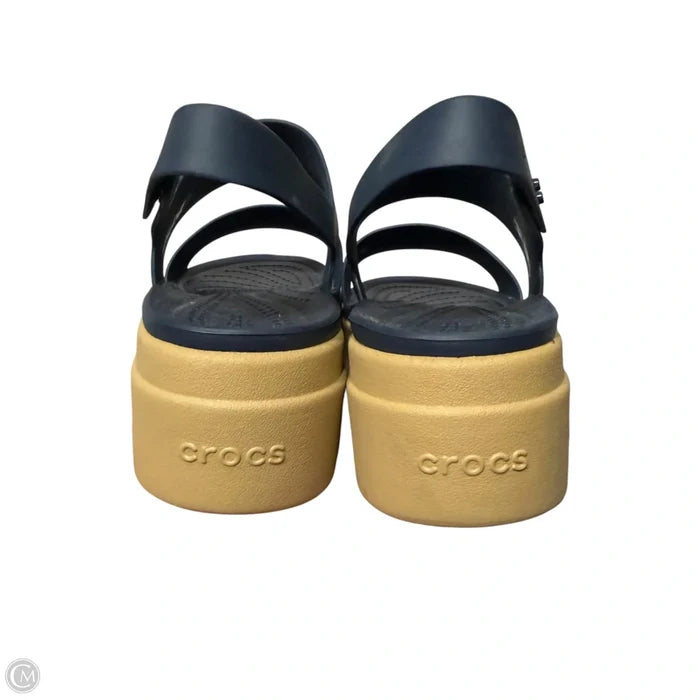 Sandals Heels Wedge By Crocs In Navy, Size: 6