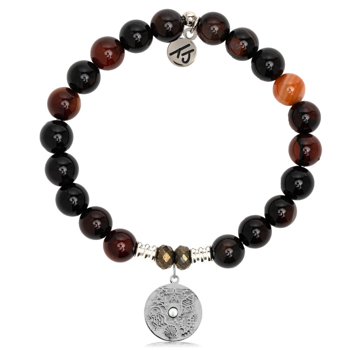 Sardonyx Stone Bracelet with Ocean Lover Sterling Silver Charm