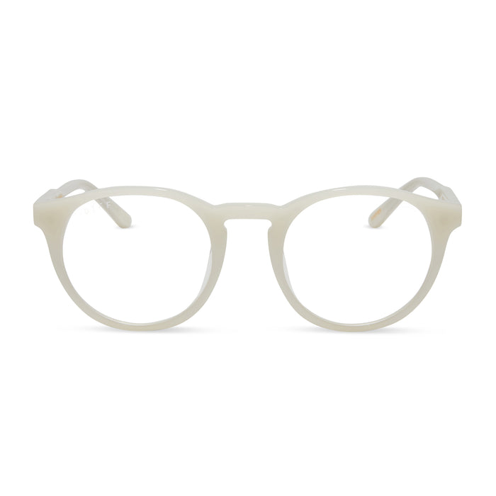 diff eyewear featuring the sawyer round glasses with a meringue frame and prescription lenses front view