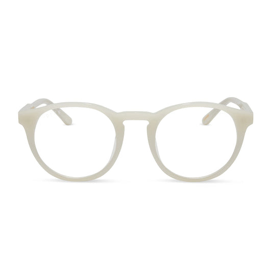 diff eyewear featuring the sawyer round glasses with a meringue frame and prescription lenses front view