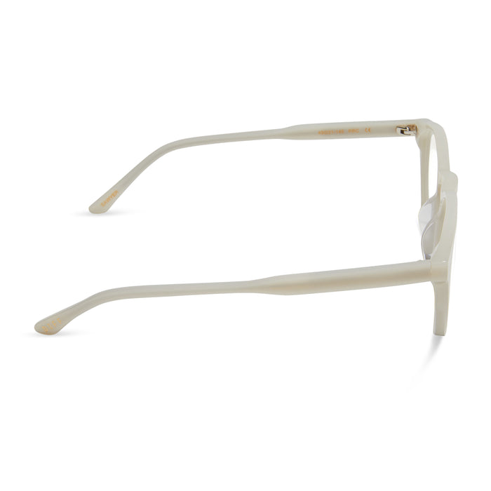 diff eyewear featuring the sawyer round glasses with a meringue frame and prescription lenses side view
