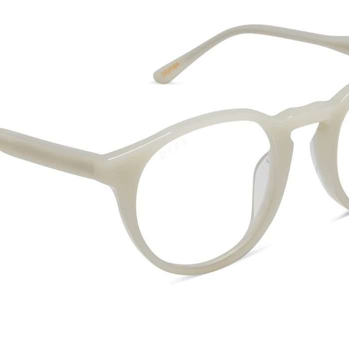 diff eyewear featuring the sawyer round glasses with a meringue frame and prescription lenses detailed view