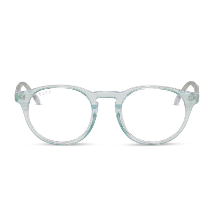 diff eyewear sawyer round prescription glasses with a opalescent turquoise frame front view