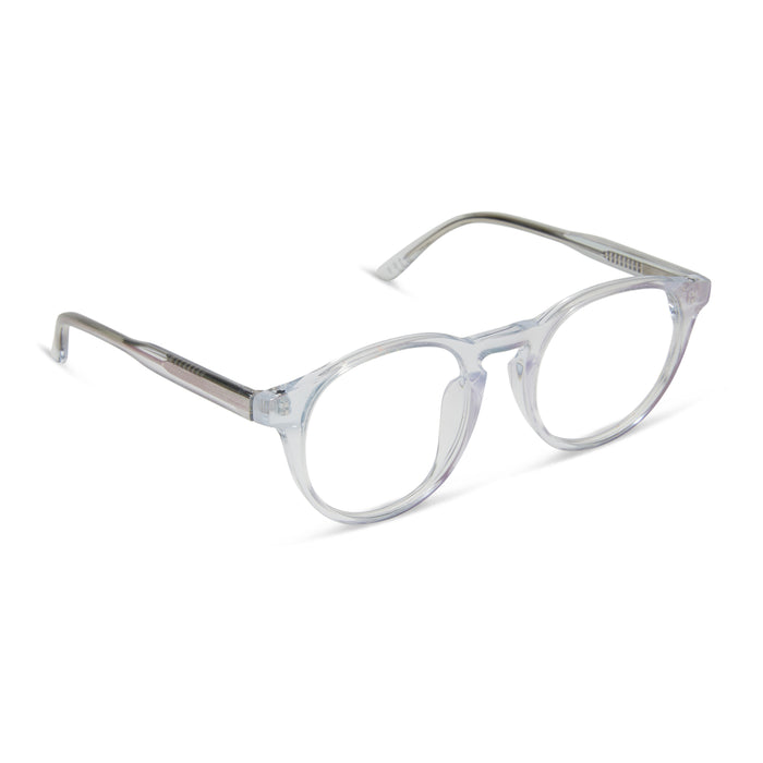 diff eyewear sawyer round prescription glasses with a opalescent turquoise frame angled view