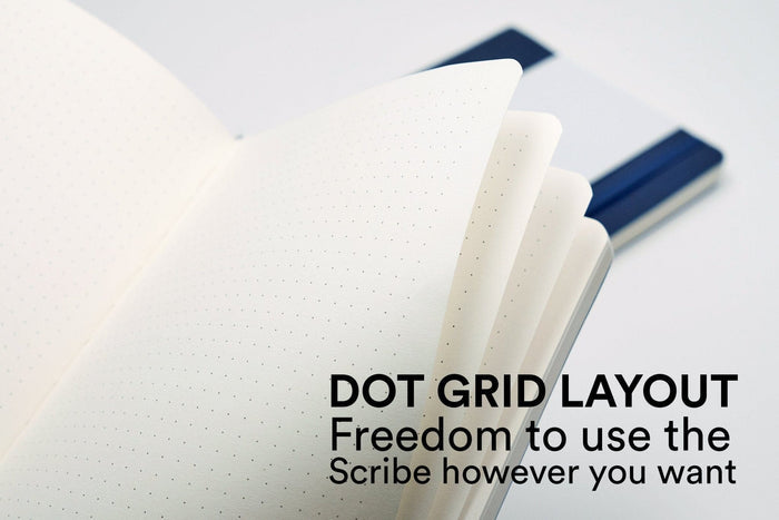Scribe opened with the text "dot grid layout" and "freedom to use the Scribe however you want"