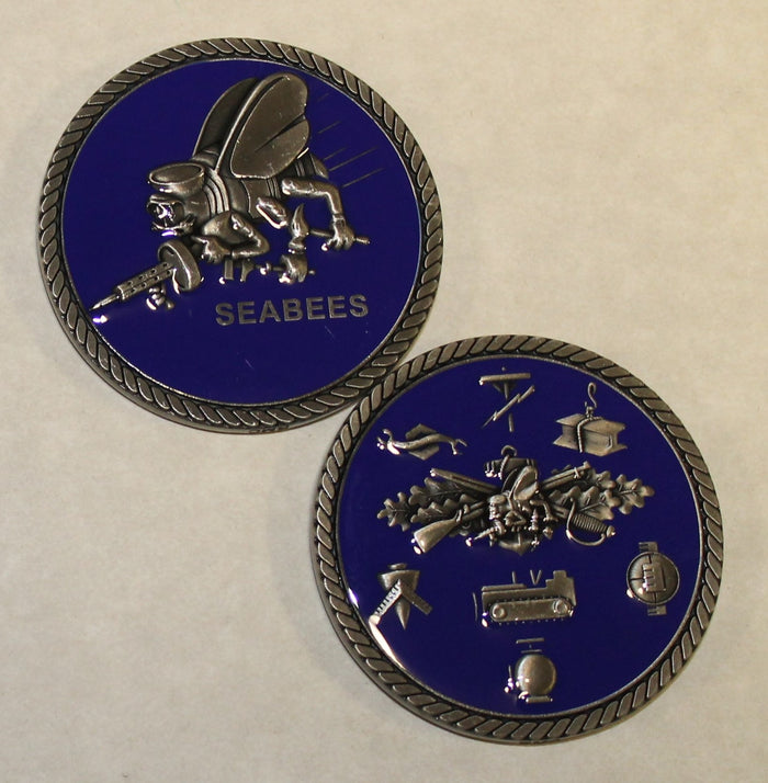 Seabee Construction Battalion Rates / CB Blue Enamel Navy Challenge Coin