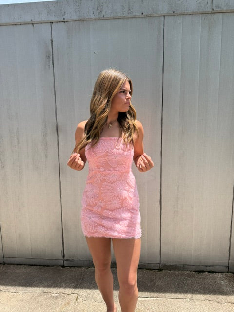 Sequin & Beaded Floral Strapless Mini Dress