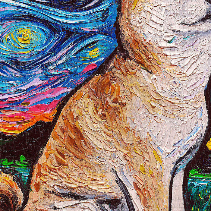 Meet our Energetic Shiba Inu Under the Colorful Sky Puzzle – a joyful and heartwarming design that captures the playful spirit of a Shiba Inu who just can't wait to explore the world every day.