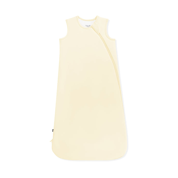 Light yellow baby sleep sack on a white background