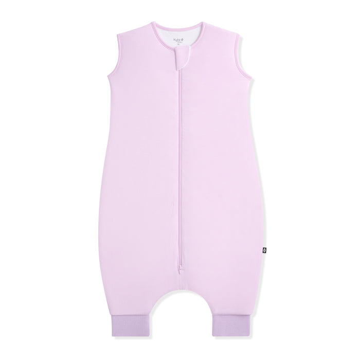 Purple bamboo sleep bag walker with a zipper on a white background