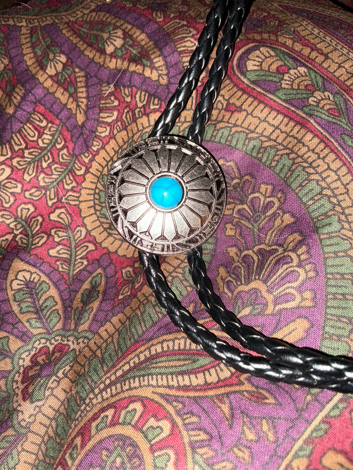 Small Round Silver Concho Turq Bolo