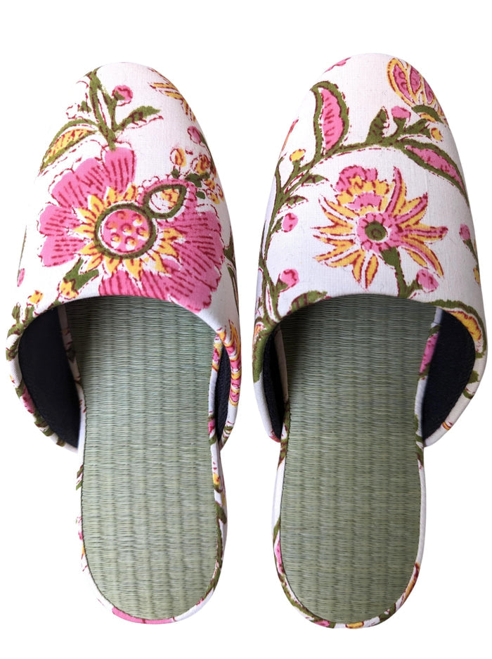 [Small] Tatami Block Printing Flowers Slippers 2023S-B - Heiwa Slipper