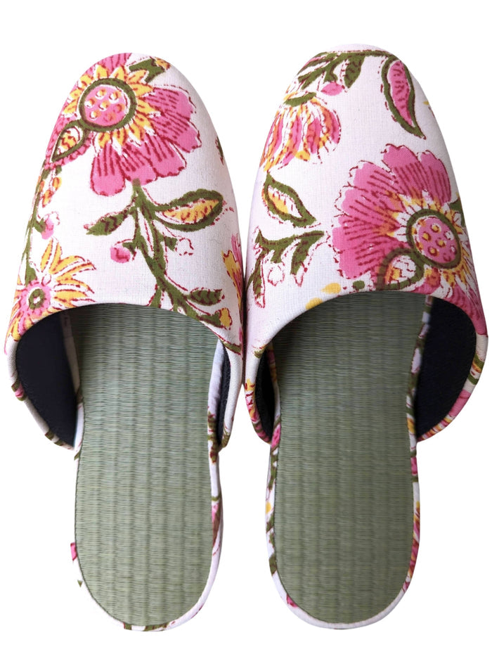 [Small] Tatami Block Printing Flowers Slippers 2023S-B - Heiwa Slipper