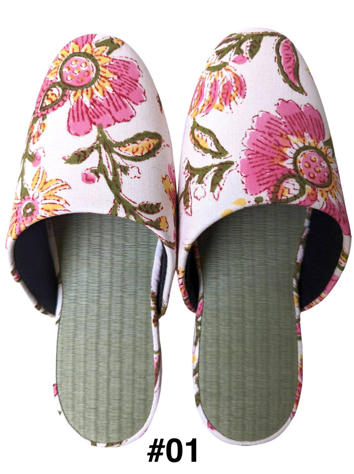 [Small] Tatami Block Printing Flowers Slippers 2023S-B - Heiwa Slipper