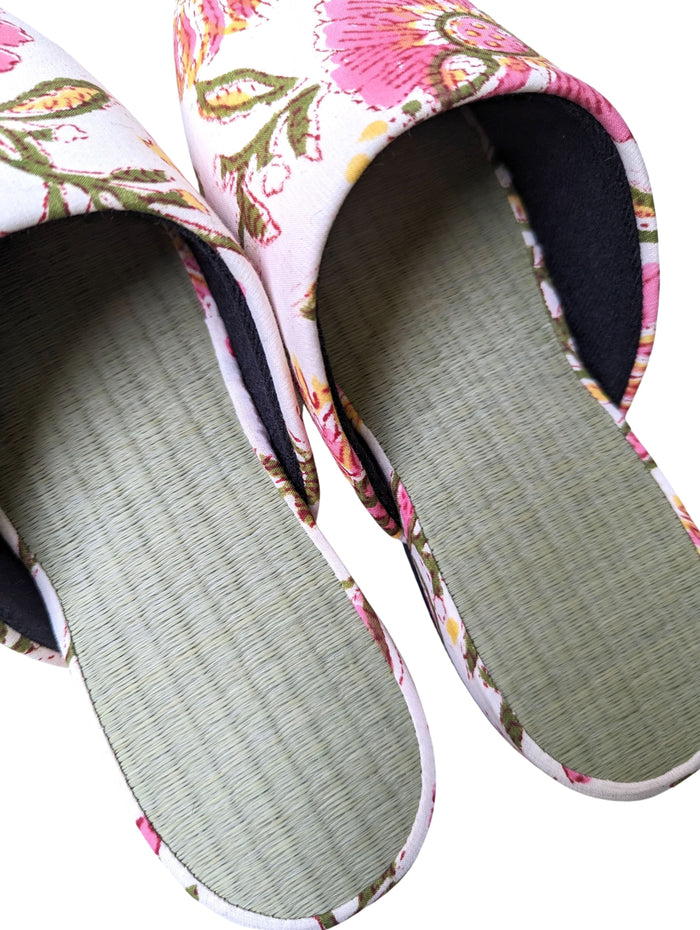 [Small] Tatami Block Printing Flowers Slippers 2023S-B - Heiwa Slipper