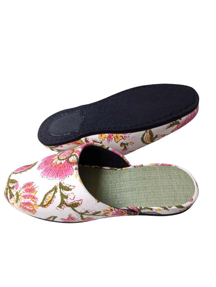 [Small] Tatami Block Printing Flowers Slippers 2023S-B - Heiwa Slipper