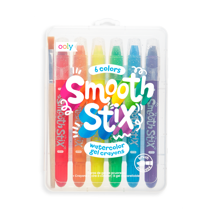 OOLY Smooth Stix Watercolor Gel Crayons - Set of 6 in package (front).