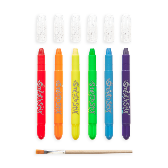 Set of 6 Smooth Stix Watercolor Gel Crayons displayed side by side with caps off.