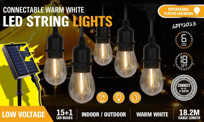 Solar Power 15 LED 18.2M Festoon String Lights Wedding Party WaterProof -Home Living Store - -