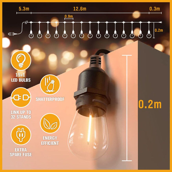 Solar Power 15 LED 18.2M Festoon String Lights Wedding Party WaterProof -Home Living Store - -