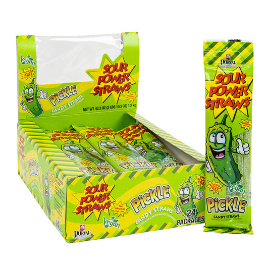 Sour Power Pickle Sour Candy Straws - 24 Count