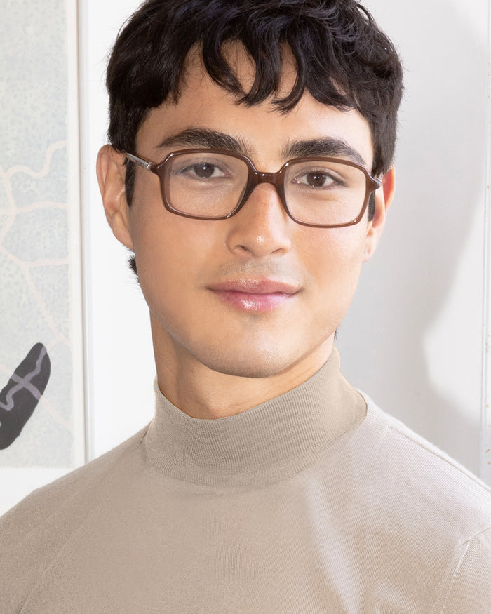 lifestyle-Walnut::men Spencer Eyeglasses rectangle brown recycled polyester