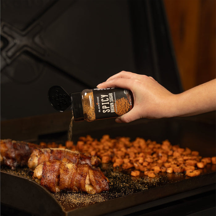 Spicy Brown Sugar Seasoning put on bacon wrapped chicken.