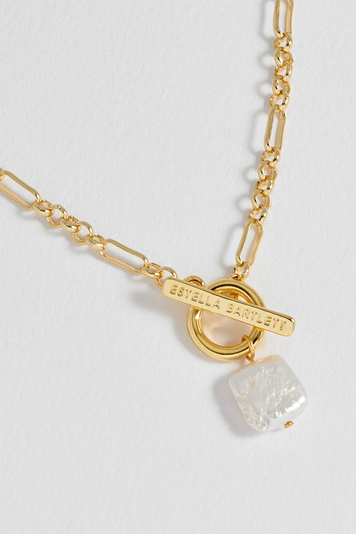 Square Baroque Pearl T-Bar Necklace