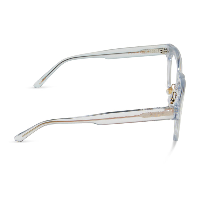 diff eyewear featuring the summer square prescription glasses with a opalescent pink frame side view
